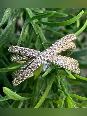 David Yurman Diamond Crossover Sterling Silver Cable Ring  Size 7